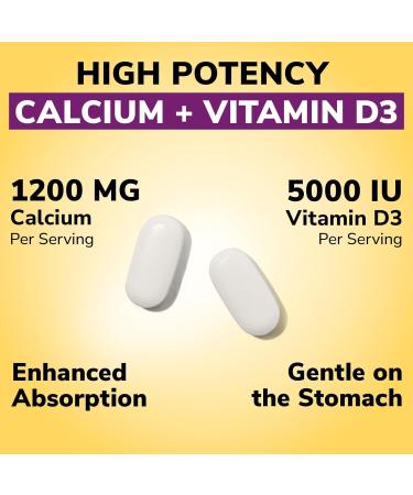 Calcium Supplements for Women - Calcium 1200 mg with Vitamin D3 5000IU Bone Strength Density Enhanced Absorption Stomach - Friendly Gentle No Gluten No Soy Non GMO 120 Coated Tablets 120 Count (Pack of 1) - Buy Online on GoSupps.com