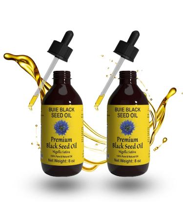BUIE Black Seed Oil | Black Cumin Seed Oil ( Nigella Sativa Oil ) | Un-Refined, Cold Pressed Extra Virgin Oil | with 4% Thymoquinone & Omega 3 6 9 | 16 FL Oz. 8 Ounce (Pack of 2)