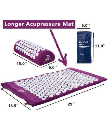 DoSensePro Acupressure Mat and Pillow Massage Set + Gel Pack - Relieve Back, Neck Pain, Sciatic Headaches - Natural Sleeping Aid - Purple - Buy Online on GoSupps.com