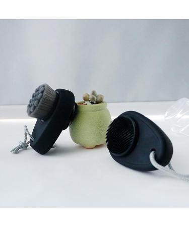Silicone Face Scrubber Comfortable Face Wash Brush 2 in 1 Face Massager Silicone Facial Cleaner with Lid for Deep Scrubbing Aezon Black - Buy Online on GoSupps.com