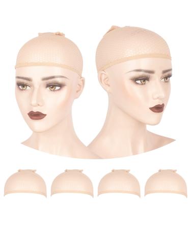 WeKen Individual Package Wig Cap 4PCS Beige Mesh Wig Cap Net Two End Open Mesh Net Wig Caps Liner Weaving Caps for Women Men Kids