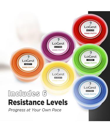 Logest Hand Therapy Putty Set - 6 Pack for Kids and Adults - 6 Resistance Levels - Finger & Hand Sensory Putty Dough - Stress & Anxiety Relief - Rehabilitation & Strengthening - 3-OZ Each - Buy Online on GoSupps.com