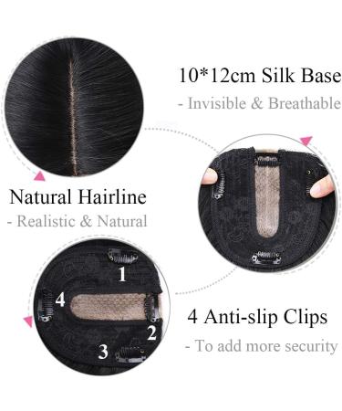 6" SEGO Real Remy Human Hair Toppers for Thinning Hair Women 2.5 * 9cm CENTRAL SILK BASE One Piece Clip in Hairpieces Extension 130% Density (#1 Jet Black) - Buy Online on GoSupps.com