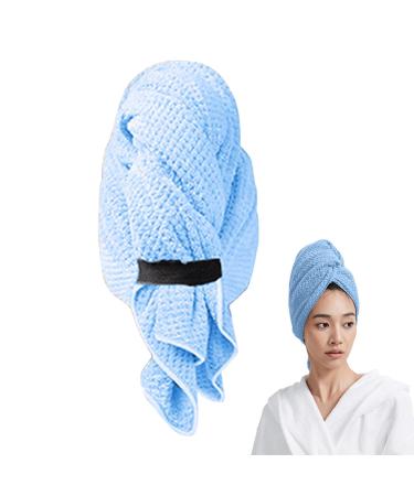 Hair Wrap Towel Microfiber Hair Drying Towel with Elastic Strap Quick Dry Hair Towel Wrap Washable Soft Women's Towel Hair Wrap Absorbent Towel Hair Turban for Wet Hair Long Thick Curly Soft Blue