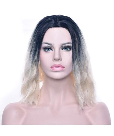 LFMDJF Black To Gray Wigs Curly Short Synthetic Hair Party Hair Black Blonde Pink Brown Wig Hairpiece for Women 12inches 2T6319 2T613