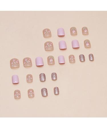 Extra Short Square Pink Press On Nails - Floral Glitter Acrylic False Nails for Women & Girls - 24 Pcs Summer Designs - Buy Online on GoSupps.com