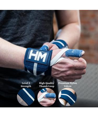 Weightlifting House Wrist Wraps - Professional 18 Gym Support for Men and Women - Blue and White - Buy Online on GoSupps.com