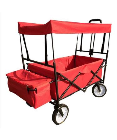 Foldable Utility Wagon Collapsible Sports Outdoor Cart with Removable Canopy Large Capacity and Tilting Handle for Camping Beach Sporting Events Concerts Shopping