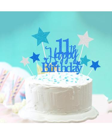 Elicola 11th Birthday Cake Toppers Blue Happy 11th Happy Birthday Cake Topper Glitter with Star Topper and Confetti Balloons for Eleven Years Old Mens Boys Birthday Party Decoration Supplies - Buy Online on GoSupps.com