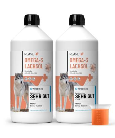 Test judgment very good 2024 Reavet salmon oil dogs 1 liter in the 2 Set - rich to Omega 3 & 6 fish oil dog highly dose real food quality without additives freshly filled in Germany
