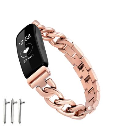 Dilando Chain Metal Link Bands Compatible with Fitbit Inspire 2 Bands Women Adjustable Stainless Steel Wristband Bracelet Accessories Girl Replacement Strap for Inspire 2 Rose Gold Rose Gold Inspire 2
