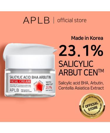 APLB Salicylic Acid BHA Arbutin Facial Cream | 23.1% for Acne Pore Care & Skin Texture | Korean Skincare Deep Hydration Revitalizing Formula 1.86 FL.OZ - Buy Online on GoSupps.com