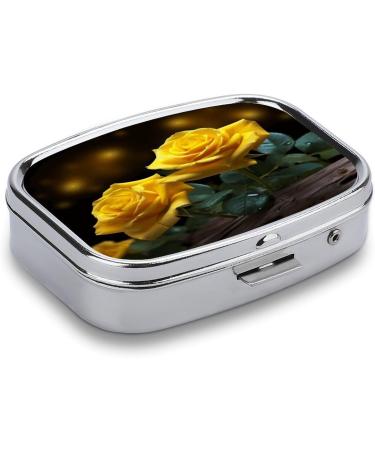 Beautiful Yellow Roses Print Pill Box | 2 Compartment Portable Medicine Organizer | Decorative Metal Case for Pocket & Purse - Buy Online on GoSupps.com