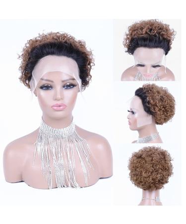 Blonde Pixie Cut Lace Front Wig | Short Curly Human Hair | Pre-Plucked T30 Ombre Brown Highlights - Buy Online on GoSupps.com