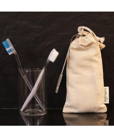 HealthAndYoga(TM) SteloSwipe Tongue Cleaner Scraper - Surgical Steel - Sterilizable Tongue Brush Cleaner - Hygienic Seal-Pack - Non-Synthetic Grip - 1 Pack with Storage Bag - Buy Online on GoSupps.com