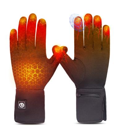 Heated Glove Liners for Men Women,Rechargeable Electric Battery Heating Riding Ski Snowboarding Hiking Cycling Hunting Thin Gloves Hand Warmer Medium/Large BLACK(thin)