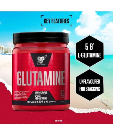 BSN DNA Glutamine Powder - L-Glutamine Amino Acid Supplement for Pre & Post Workout, 60 Servings, 309g - Unflavoured - Buy Online on GoSupps.com