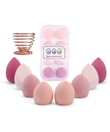 Spotential 8 PCS Makeup Sponge with Holder Case Set, Makeup Sponges Blender Beauty Sponge Makeup Egg with Gift Box, Latex-Free Dry & Wet Use Foundation Cosmetic Makeup Puff for Powder Cream (Pink)