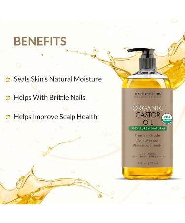 Buy Majestic Pure USDA Organic Castor Oil - 100% Pure Cold Pressed Hexane Free - Stimulate Hair Eyelash & Eyebrow Growth - Nourishing Body & Carrier Oil - 8 Fl Oz - Buy Online on GoSupps.com