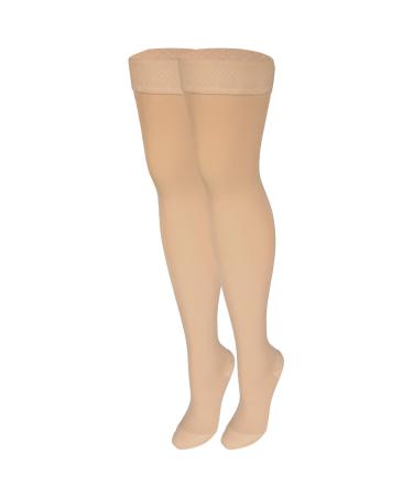 NuVein Medical Compression Stockings, 20-30 mmHg Support, Women & Men Thigh Length Hose, Closed Toe, Beige, Large Beige Large (1 Pair)