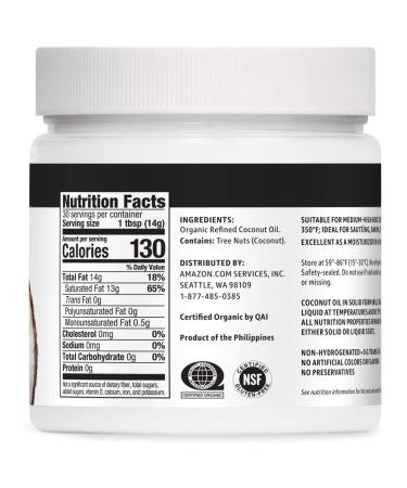 Happy Belly Organic Refined Coconut Oil - 15 Fl Oz | Amazon Brand - Buy Online on GoSupps.com