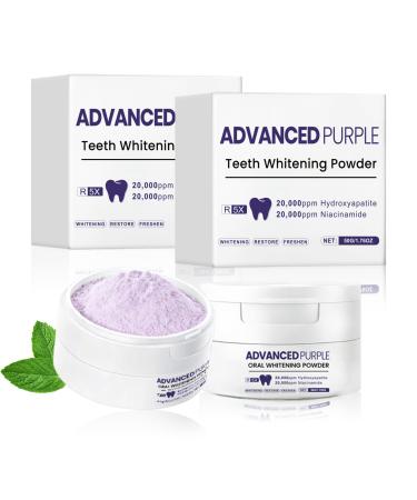 2 PCS Teeth Whitening Powder Hydroxyapatite Remineralizing Tooth Powder with Niacinamide R5X Advanced Purple Color Balance Immediate Results Mint Flavor 2 * 50 Grams