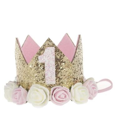 Haomaomao Baby Crown Princess Gold Crowns Tiara Crystal Hat Girls First Birthday Gift 1st Birthday Crown