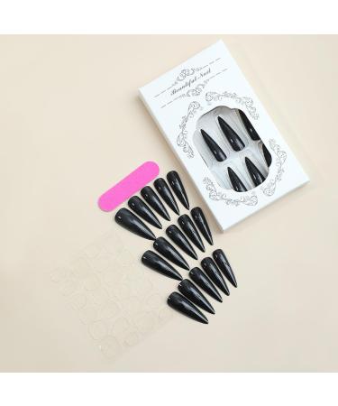 Solid Black Stiletto Press-On Nails - Long Glossy 24PCS Gift Set for Women & Girls | QQPPOLIU - Buy Online on GoSupps.com