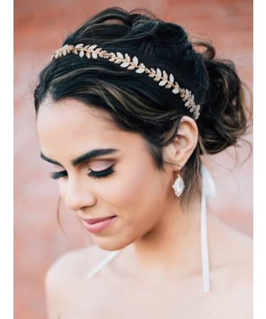 SWEETV Crystal Opal Leaf Bridal Headband for Wedding, Gold Hair Accessories - Buy Online on GoSupps.com