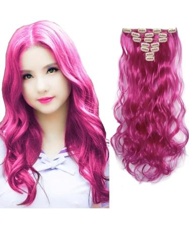 Iluu 20 "100g of curly curly synthetic hair part # 8d shocking pink fashion color hair extension clip in 7 pieces full head 16 clips in hair extensions for women