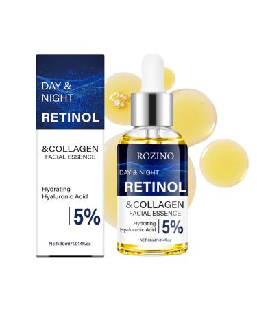Retinol and Collagen Facial Essence Anti- Aging Firm and Plump Face Serum Reduce Fine Line Day and Night Serum with 5% Hyaluronic Acid wrinkle Reduction Essence liquid 1.014 fl oz