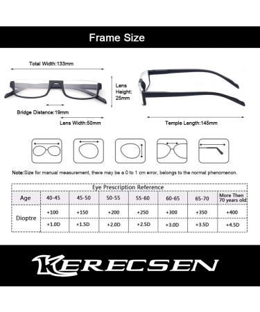 Buy Kerecsen 2 Pair Half Moon Frame Reading Glasses - Spring Hinge Unisex 2 Pack Black 2.5 Diopters - International Shipping Available - Buy Online on GoSupps.com