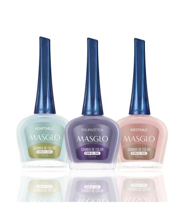 MASGLO Nail Polish Color Changing With Sunlight GREEN SET 3 Pcs Color - Kit 3 Esmaltes Que Cambian Con La Luz Solar 1.4 Fl. Oz.