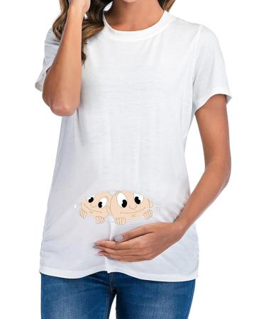Maternity Funny Pregnancy Tee - Short Sleeve Cute Baby T-Shirt for Pregnant Women - Twin White L - Shop Now! - Buy Online on GoSupps.com