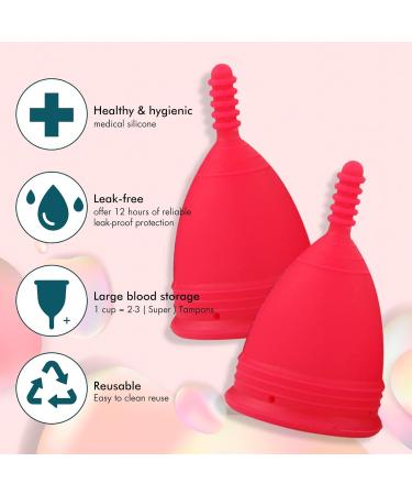 Buy M Muncaso Menstrual Cup 2 Pack - Soft & Flexible Medical Silicone - Reusable Period Cup - Rose Red - Buy Online on GoSupps.com