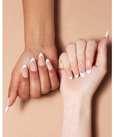 BettyCora French Press On Nails - Pointed Almond Acrylic False Nails - 24 Pcs Short/Medium Fake Nails - French White D13 - Buy Online on GoSupps.com
