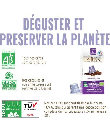 MOKA 500 Organic Compostable Capsules 100% Pure Arabica Mexico Honduras Ethiopia Brazil Peru - Compatible with Nespresso Capsule Machines - Intensity 6-8 - Home Compost - Roasted in France  - Buy Online on GoSupps.com