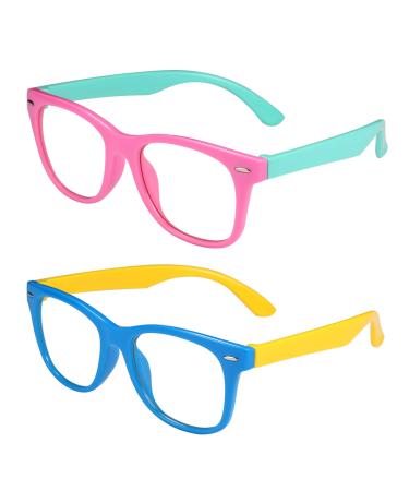 Aroncent 2PCS Glasses Anti Blue Light Children's Glasses Computer Blue Light Glasses Blue Light Filter for Boys Girls Type a