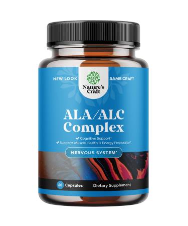 Pure Alpha Lipoic Acid Supplement with Acetyl L-Carnitine - Natural ALA ALC Amino Acids Boost Memory Support Mental Performance and Raise Energy Levels Metabolism - 60 Capsules