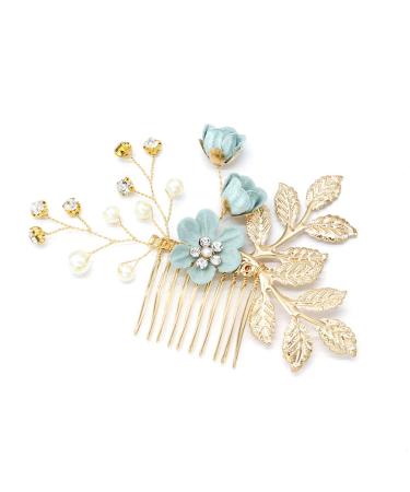 NUOBESTY 4pcs Wedding Hair Comb Set - Handmade Floral Bridal Headpiece with Rhinestones in Green | Bridal Hair Pin & Clip Set for Bride - Wedding Dress Accessories - Buy Online on GoSupps.com