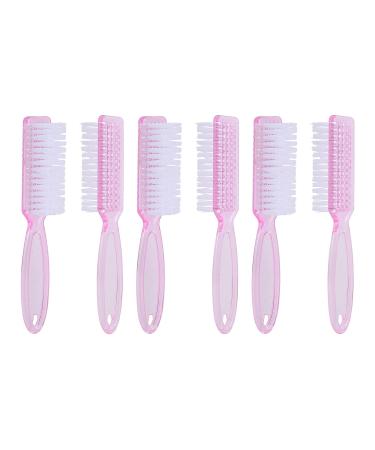 Nail Brush Fingernail Cleaner Set - 6 Pcs Hand Pedicure Scrubbing Kit with Handle Grip - Nail Brushes for Nails and Toes in Clear Pink - Buy Online on GoSupps.com
