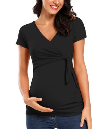 Love2Mi Maternity Breastfeeding Top - Women's Long Sleeve V-Neck Maternity Clothes (S, Black) - Buy Online on GoSupps.com