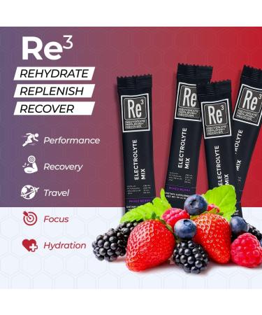 Re3 Electrolyte Powder Packets - Sugar-Free Low Calorie Vitamins & Minerals | Mixed Berry Flavor for Rehydration & Recovery - Buy Online on GoSupps.com