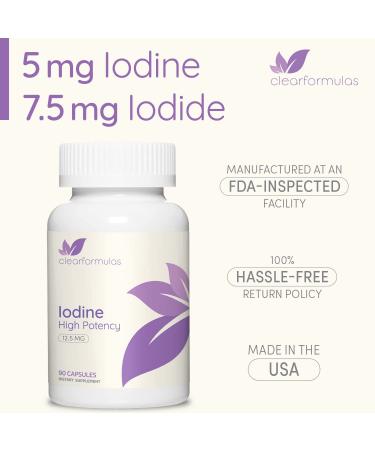 ClearFormulas Iodine 12.5mg - High Potency Supplement for Thyroid Health - 90 Capsules - Buy Online on GoSupps.com