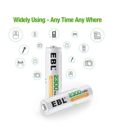 EBL Rechargeable AA Batteries - 2300mAh NiMH Precharged 12-Pack for Home & International Use - Buy Online on GoSupps.com