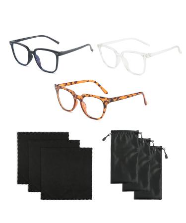 CQQQNIU 3 PC anti-blue light glasses anti-eye fatigue headache black frame unisex gaming glasses square (free 3 brille cloths 3 glasses bags)
