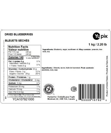 Yupik Dried Blueberries 1 kg Gluten-Free Kosher Sweet Dried Fruits Whole Berries No Sulphites Source of Fiber & Vitamins Healthy Snacks Ideal for Baking & Topping Dried Blueberries 1 kg (Pack of 1) - Buy Online on GoSupps.com