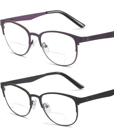 Bifocal Reading Glasses Women Blue Light Blocking Reader 2.5x - Purple & Black - Buy Online on GoSupps.com