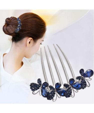 Xerling Rhinestone Hair Comb Hair Accessories for Women Butterfly Crystal Hair Side Comb Blue Hair Piece for Bride Decorative Wedding Hair Jewelry (Blue)