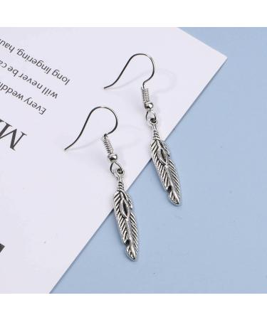 Vintage Silver Feather Dangle Earrings | Boho Charm Jewelry for Women & Girls - Buy Online on GoSupps.com